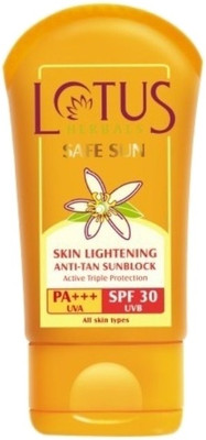 Lotus Herbals Safe Sun Skin Lightening Anti Tan Sunblock - SPF 30: Sunscreen Buy Lotus Herbals Safe Sun Skin Lightening Anti Tan Sunblock - SPF 30: Sunscreen